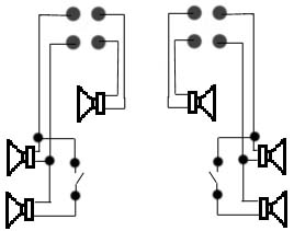 Схема подключения 6 динамиков к 4 ваходам магнитолы.